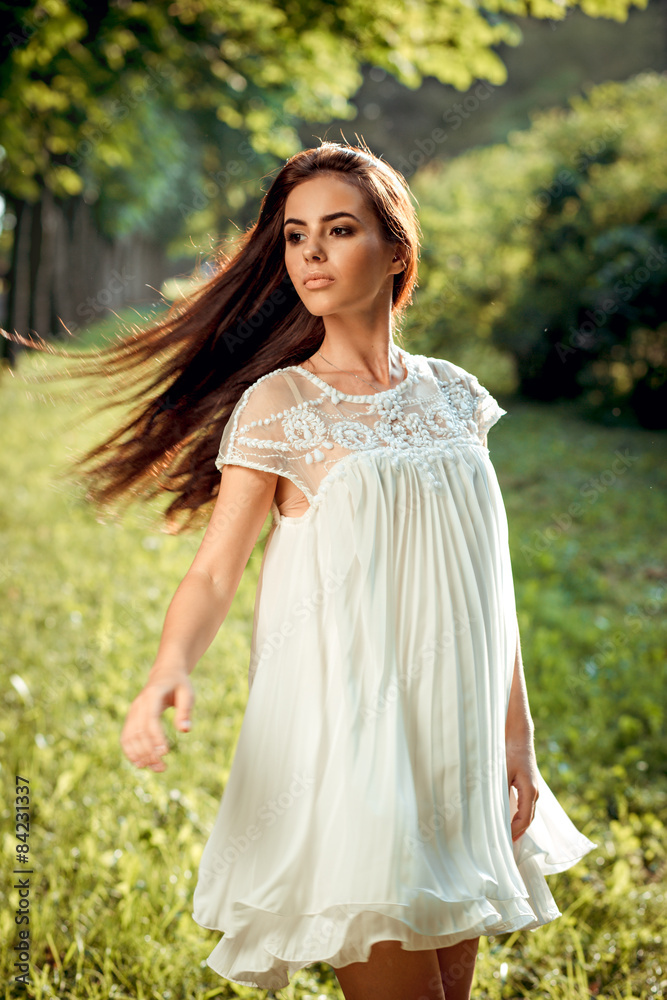 beautiful girl in a white dress on nature beautiful girl in a white dress on nature
