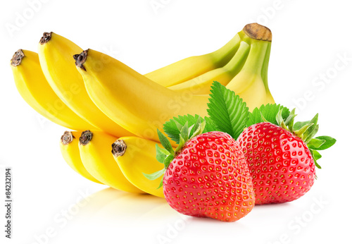 Strawberries and banana isolated on the white background