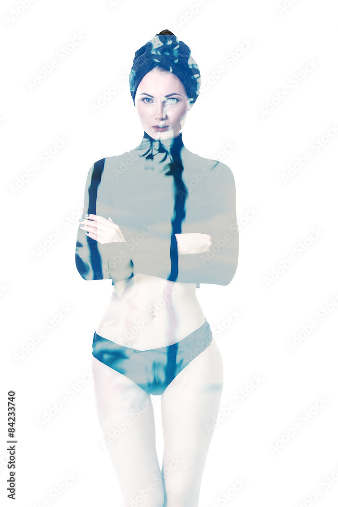Double exposure of beautiful woman and abstract water Double exposure of beautiful woman and abstract water