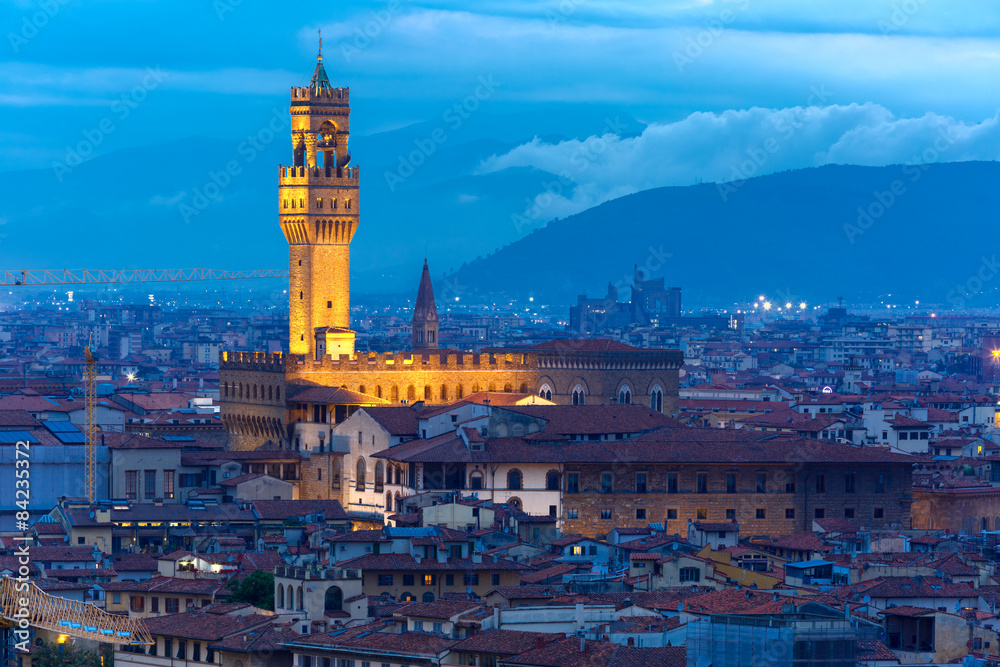 Palazzo Vecchio at twilight in Florence, Italy