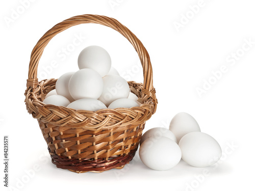 Basket full of white eggs