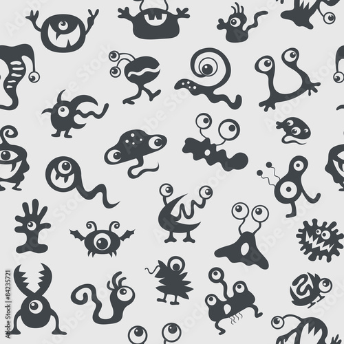 pattern seamless texture monsters UFO bacteria virus dark on lig