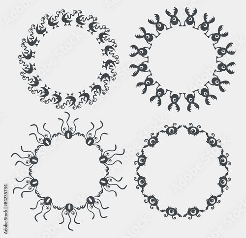 synchronous wheels monsters, bacteria, virus evolution arranged