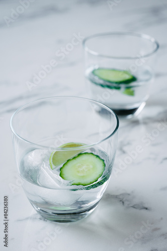 gin and tonic with lime and cucumber