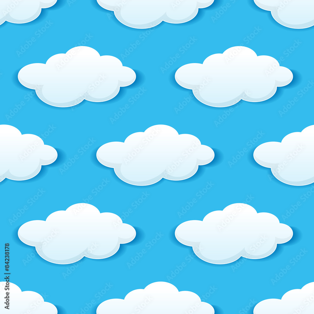 Blue sky with white clouds seamless pattern