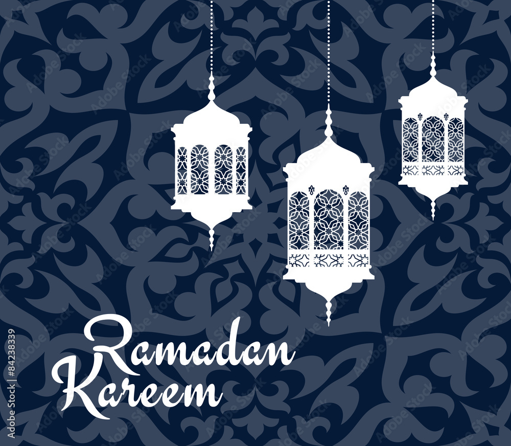 Fototapeta premium Ramadan Kareem greeting card with arabic lanterns