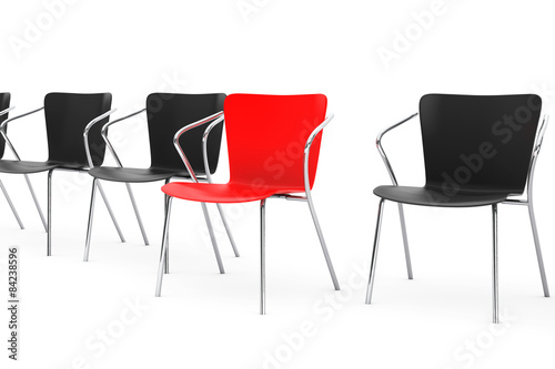 Business large meeting. Boss Chair Between other chairs. 3d rend