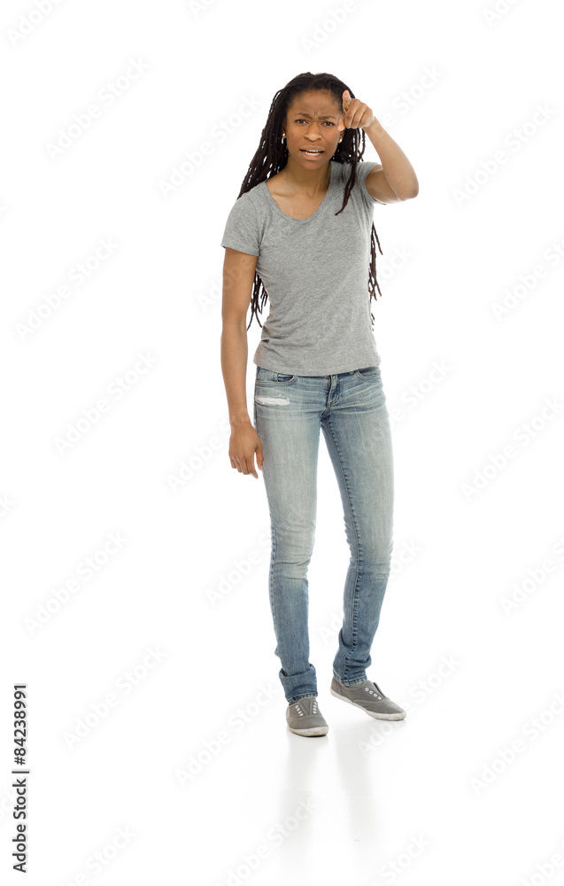 Model angry scolding and pointing Model angry scolding and pointing