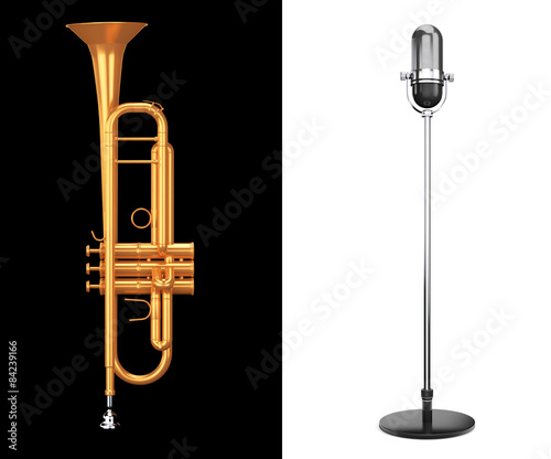 Brass Trumpet with Silver Microphone