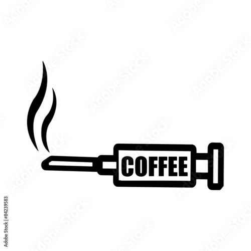 black syringe with word COFFEE and smoke at the end of the needl