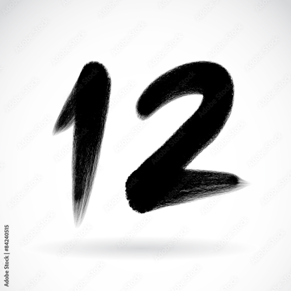 Numbers 12 written with a brush on a white background