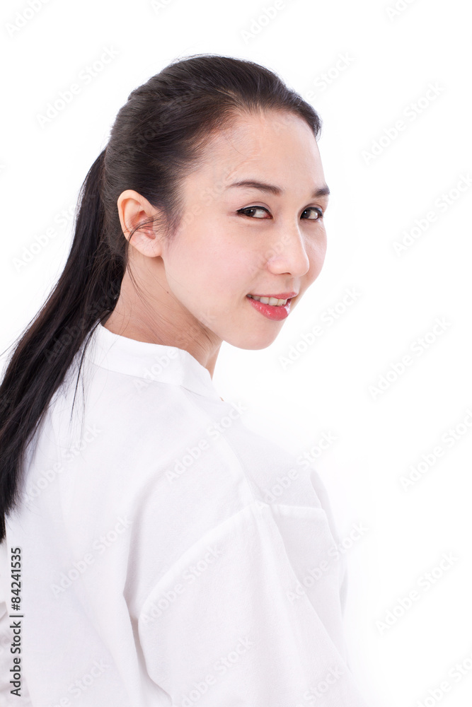 portrait of happy asian woman with scar portrait of happy asian woman with scar