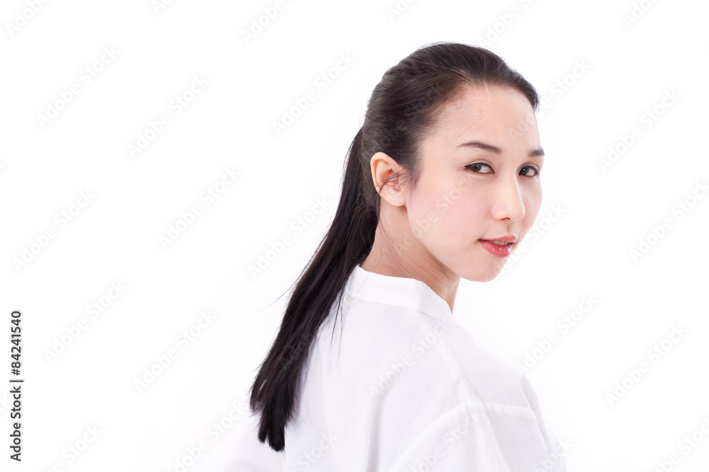 portrait of happy asian woman with scar portrait of happy asian woman with scar