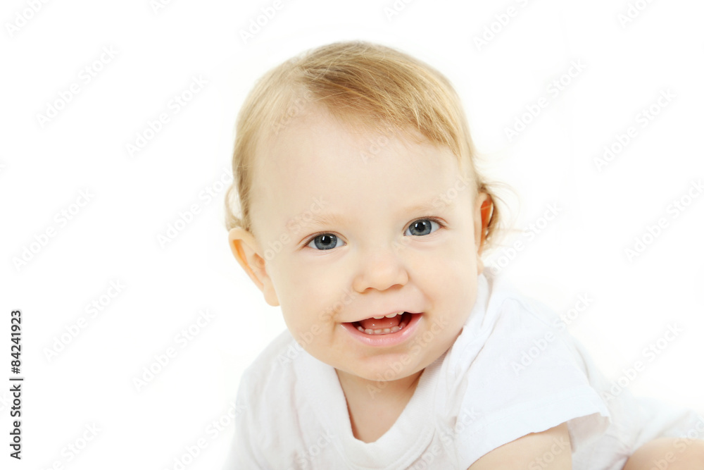 Beautiful baby boy on white background