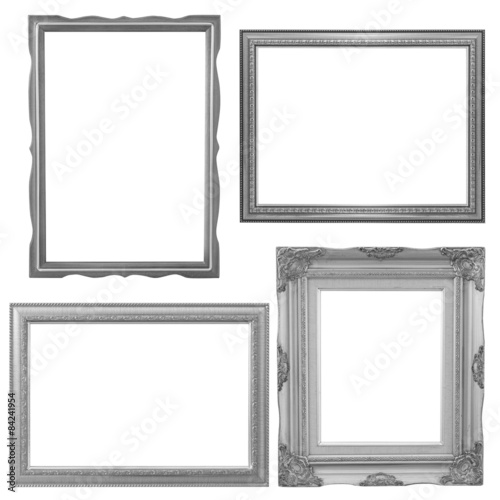 Set of silver frame and wood vintage isolated on white backgroun