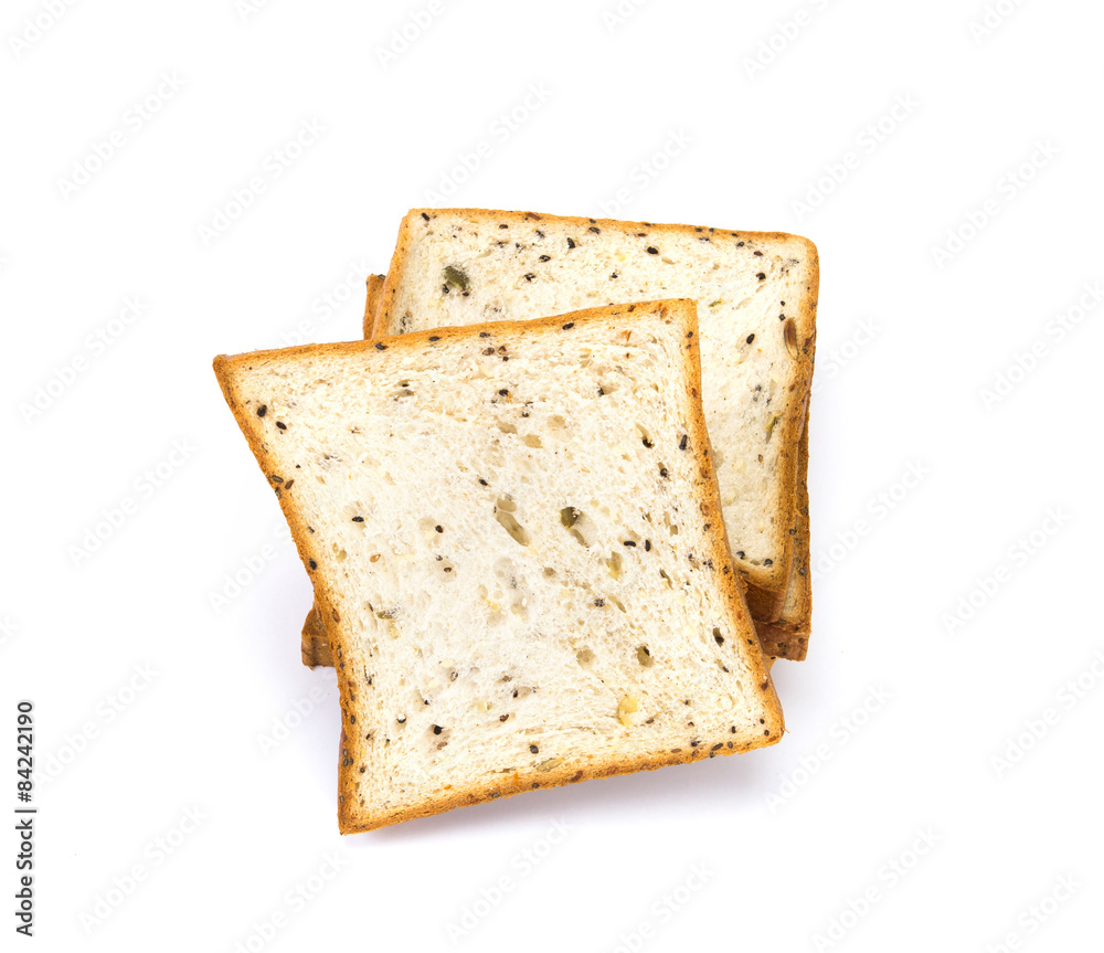 cereal and black sesame bread on white background