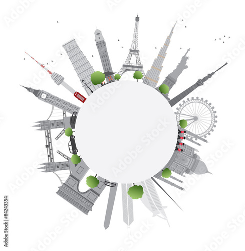 Travel concept with famous international landmarks