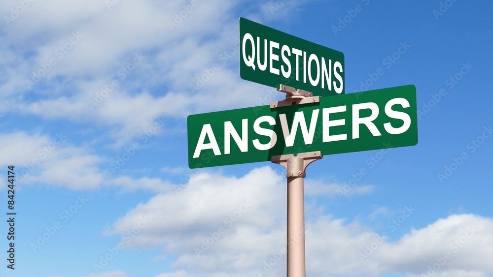 Questions, Answers Street Sign With Fluffy Moving Clouds. Questions, Answers Street Sign With Fluffy Moving Clouds.