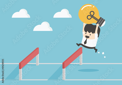 Businessman Jumping Over Hurdle