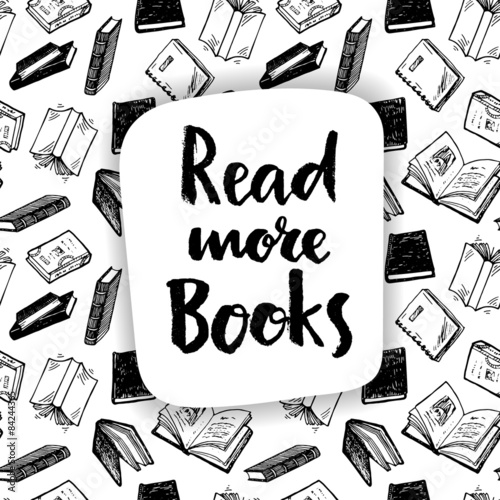 Rad more books, hand drawn calligraphic card.