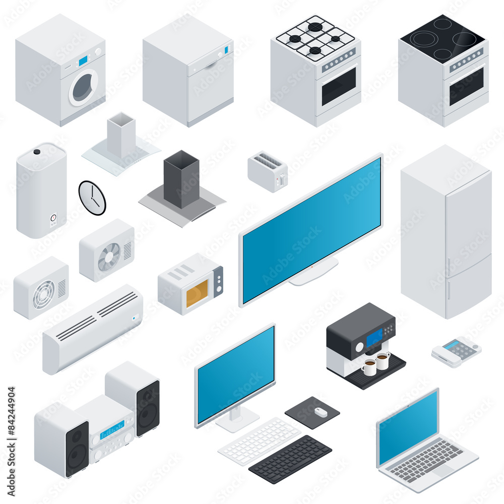 Household appliances isometric set