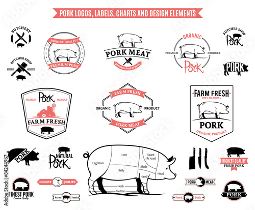 Pork Logos, Labels, Charts and Design Elements