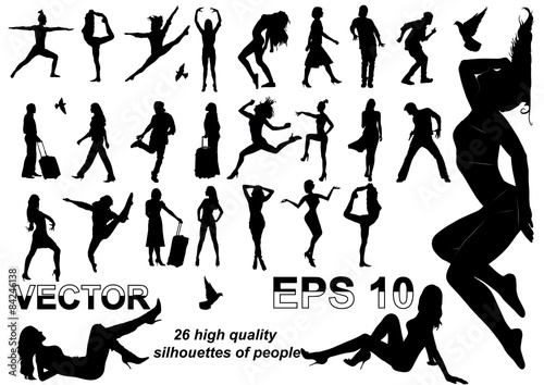 Set of 26 silhouettes of men and women, high-quality drawing
