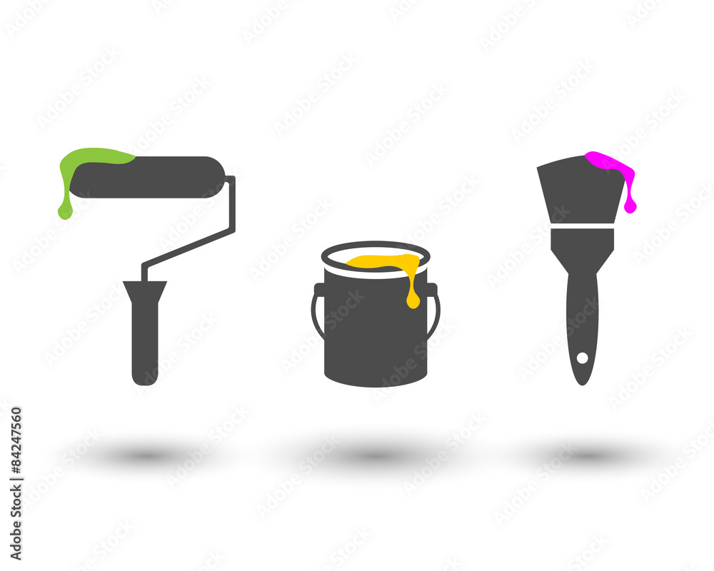 Painting tools set with roller, bucket and brush Stock Vector | Adobe Stock