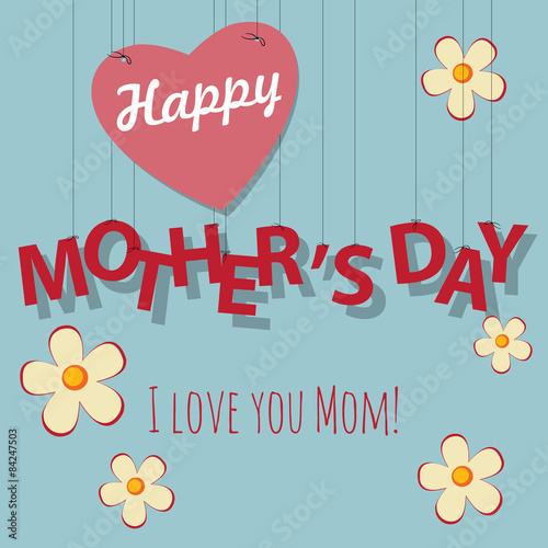 Vintage Mother's Day card with heart and flowers