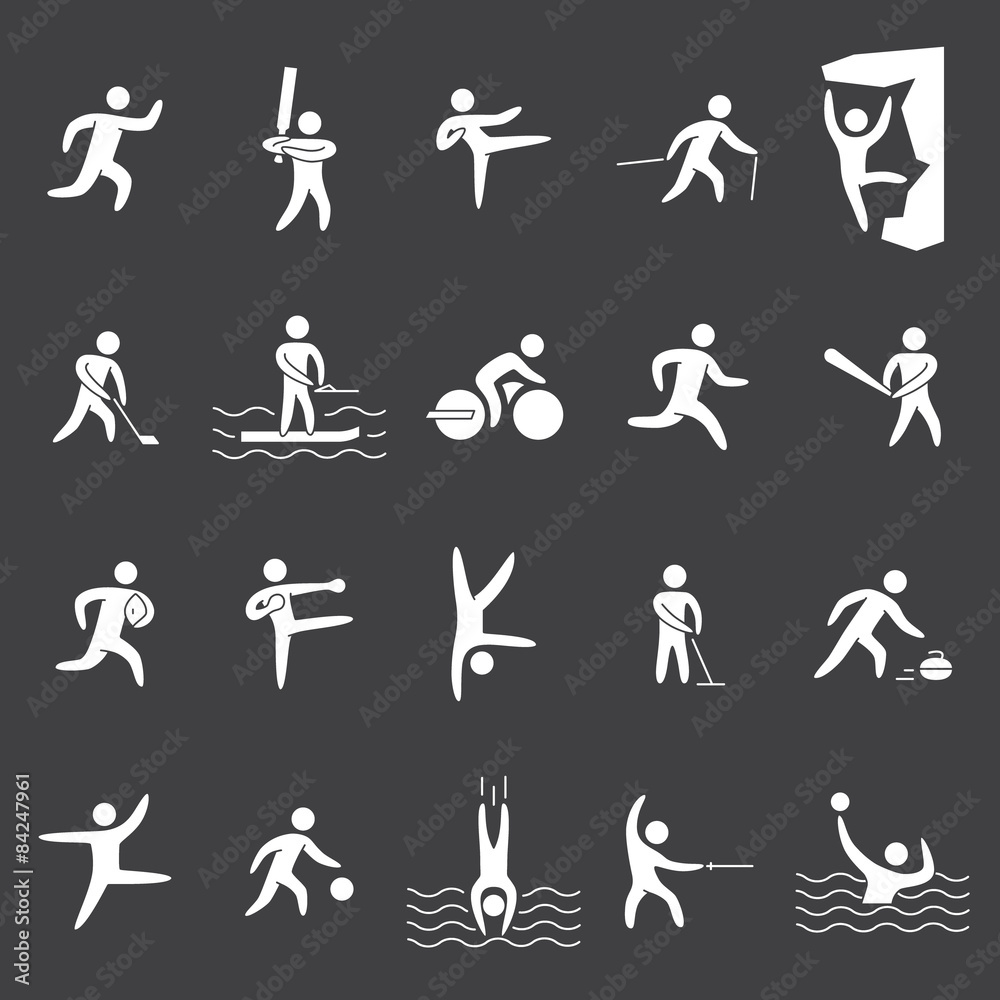 White silhouette figures of athletes popular sports