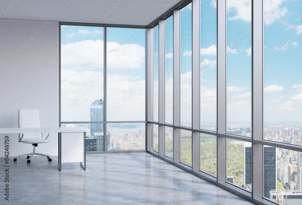 Fototapeta premium workplace in a modern corner panoramic office in Manhattan, 