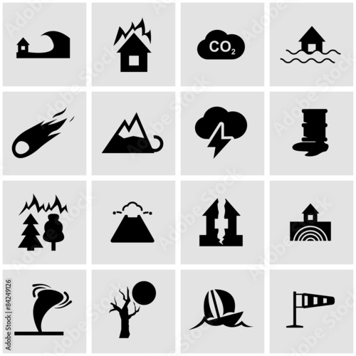 Vector black disaster icon set