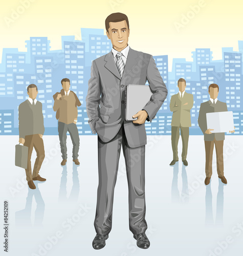 Vector businessman and silhouettes of business people