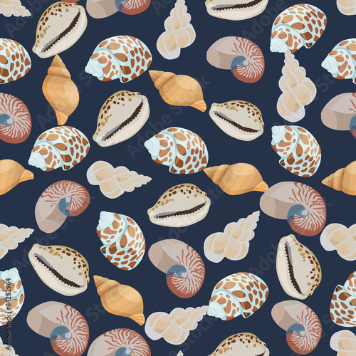 Seamless colorful background made of  shell and conch