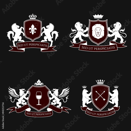 Heraldic signs, elements, insignia. Vector set