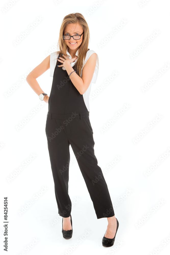 Fototapeta premium Shocked woman isolated. Businesswoman with funny surprised expre