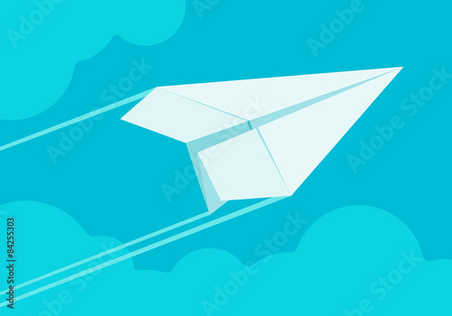 White paper airplane flying in the sky