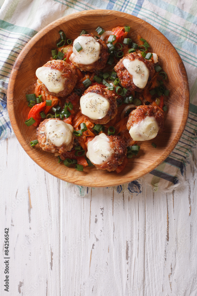 meatballs with cheese in bowl. vertical top view
meatballs with cheese in bowl. vertical top view