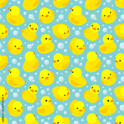 Seamless pattern with yellow rubber ducks