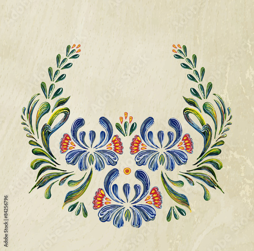 Hand Drawn vintage floral ornament. Illustration in folk style. 