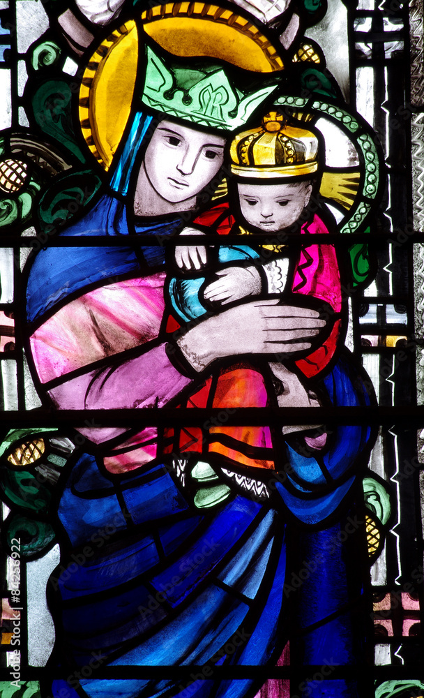 Mary with Jesus in her arms (stained glass)