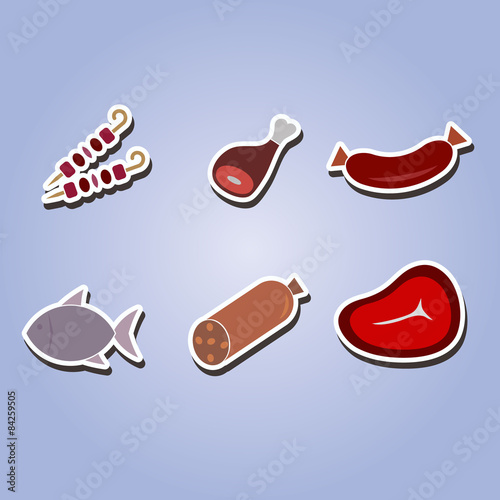 set of color icons with meat products for your design