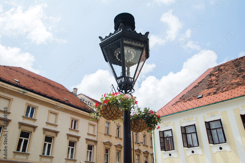 Traditional lantern on St Marks Square in Zagreb, Croatia