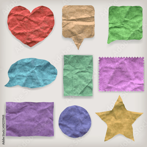 Labels or symbols of colored crumpled paper