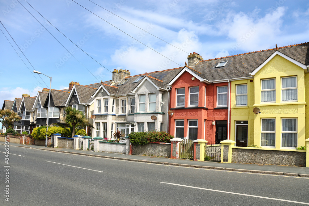 English street of terraced houses, without parked cars English street of terraced houses, without parked cars