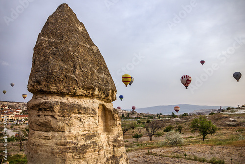 balloons flying over Cappadocia, Goreme, Turkey.