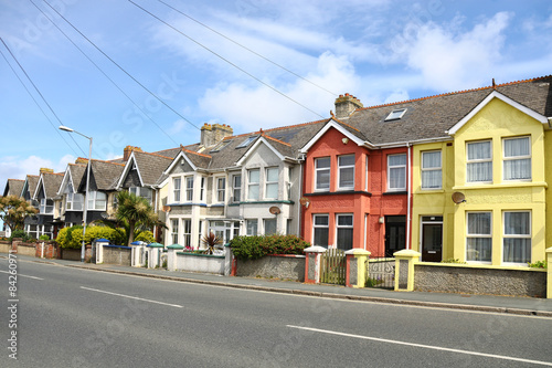 English street of terraced houses, without parked cars