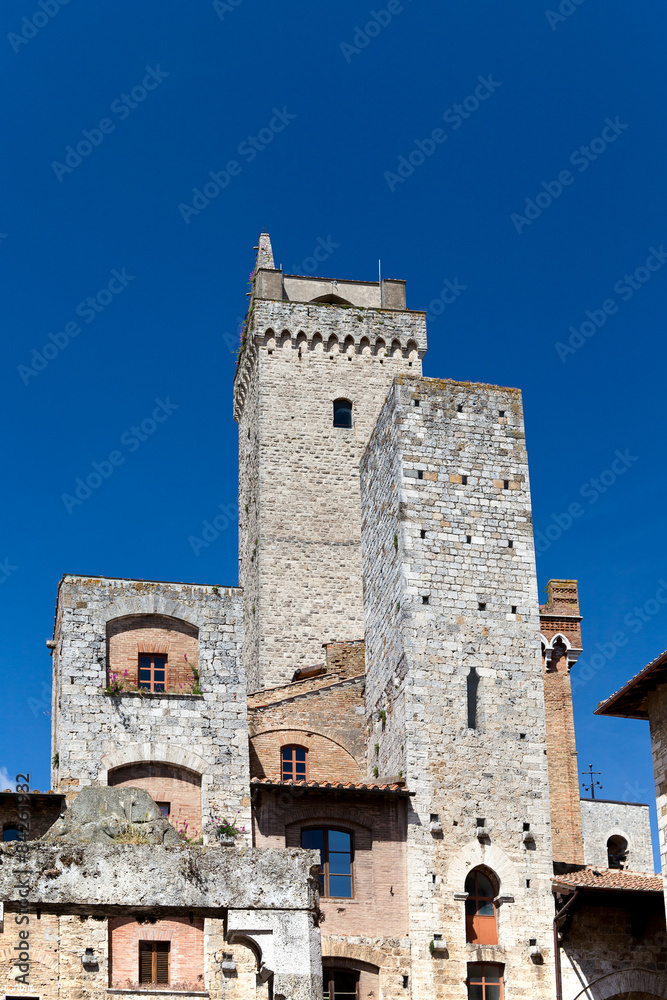  towers on Piazza della Cisterna in San Gimignano, Italy