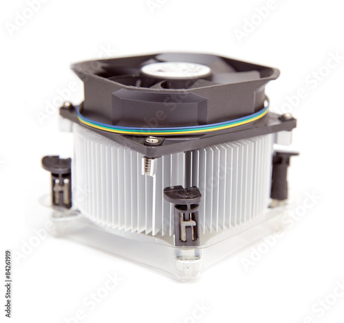 Processor heatsink cooler fan on white background photo