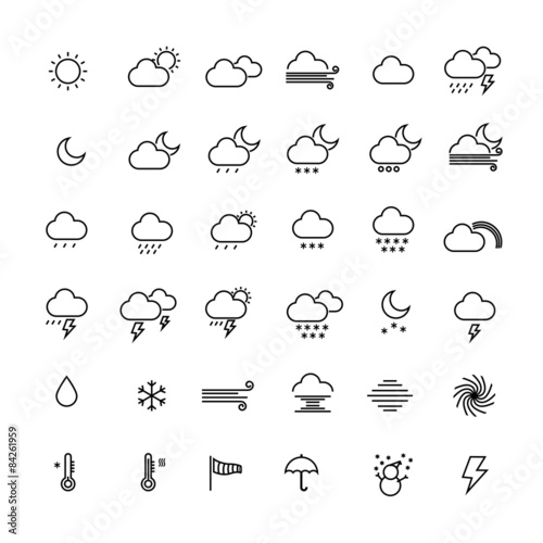 Collection of weather line icons on white background. Vector ill